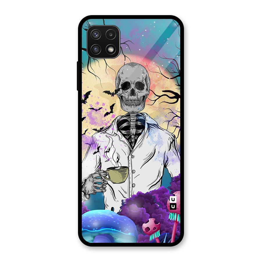Morning Tea Skull Glass Back Case for Galaxy A22 5G