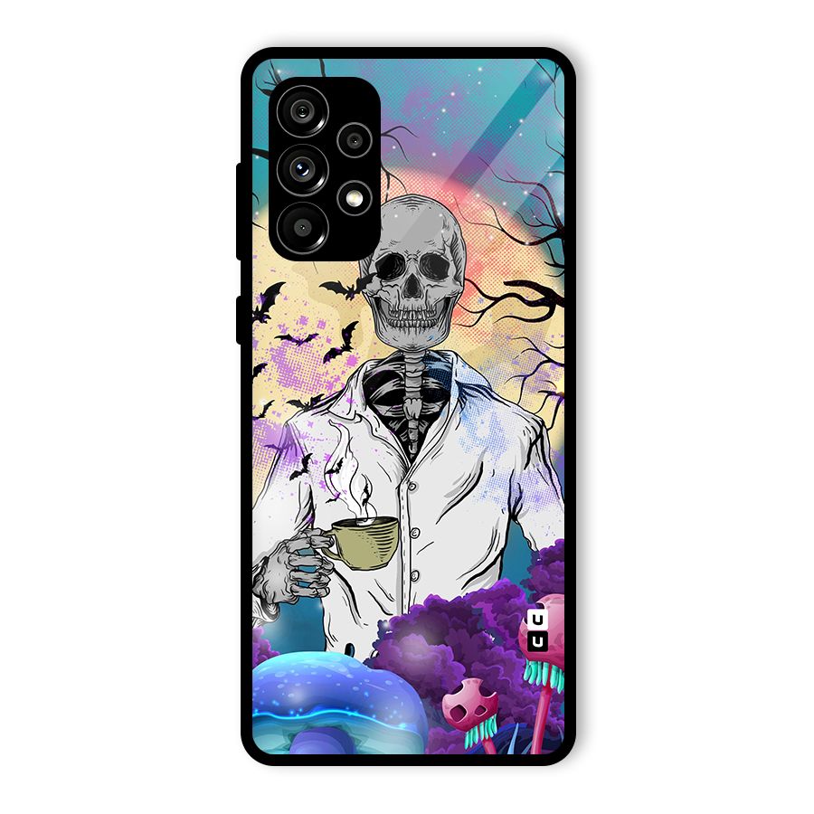 Morning Tea Skull Glass Back Case for Galaxy A73 5G