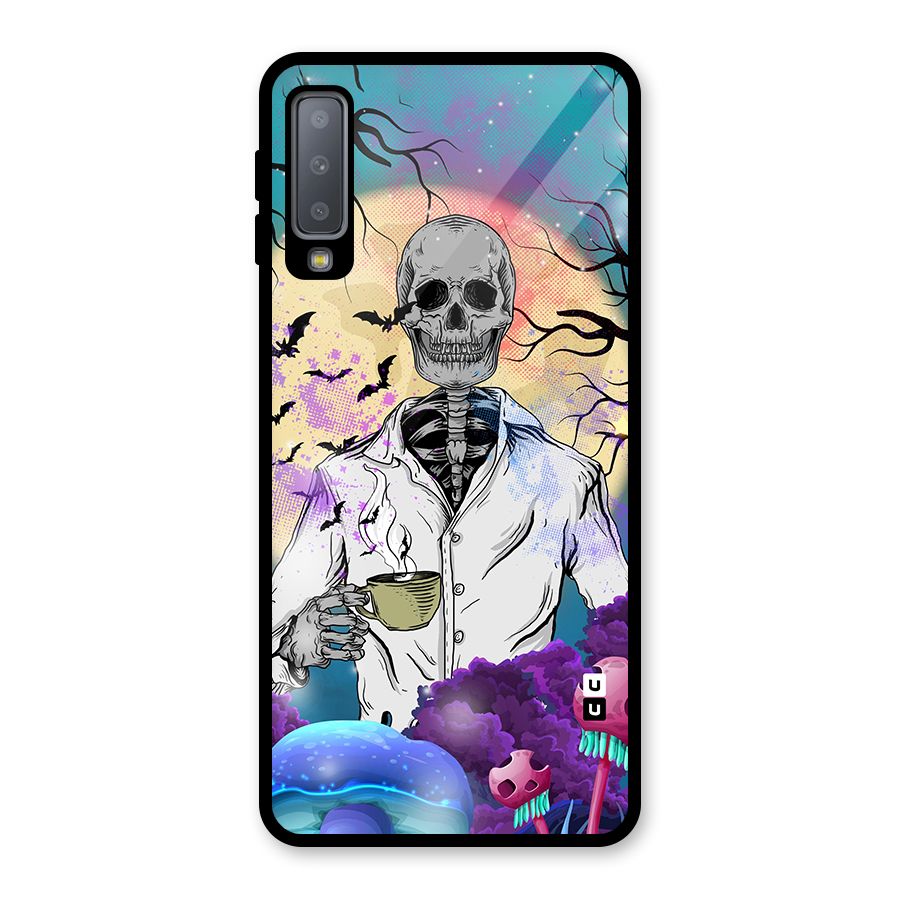 Morning Tea Skull Glass Back Case for Galaxy A7 (2018)