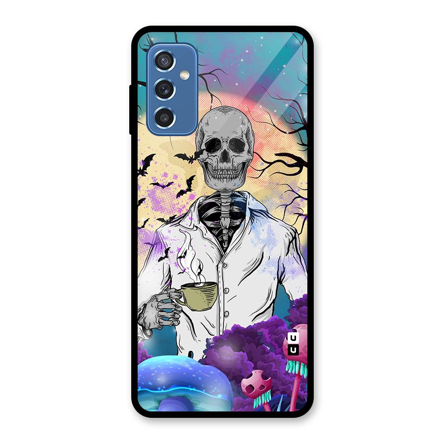 Morning Tea Skull Glass Back Case for Galaxy M52 5G