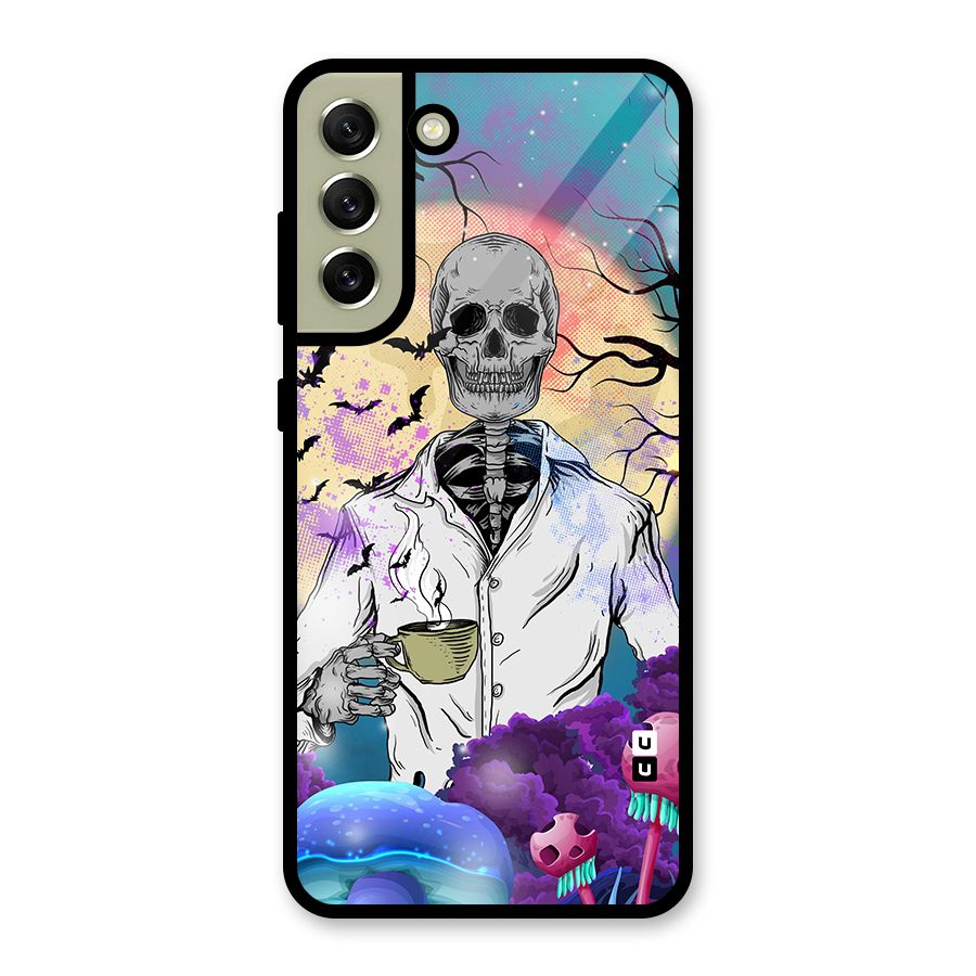 Morning Tea Skull Glass Back Case for Galaxy S21 FE 5G