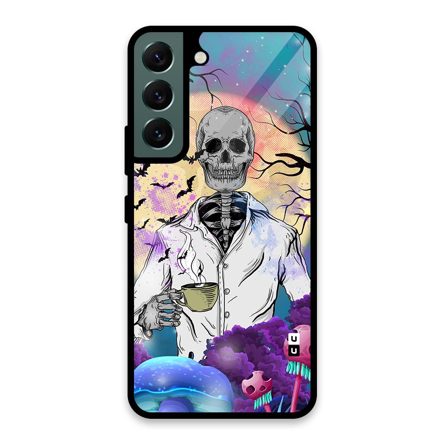 Morning Tea Skull Glass Back Case for Galaxy S22 5G