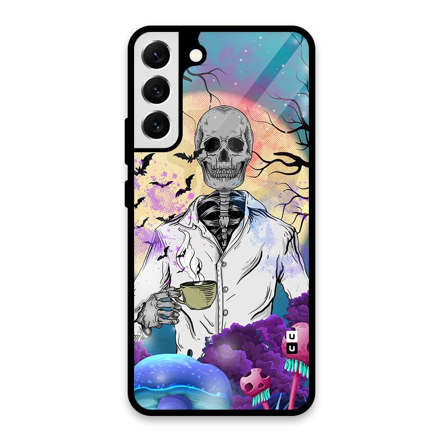 Morning Tea Skull Glass Back Case for Galaxy S22 Plus 5G