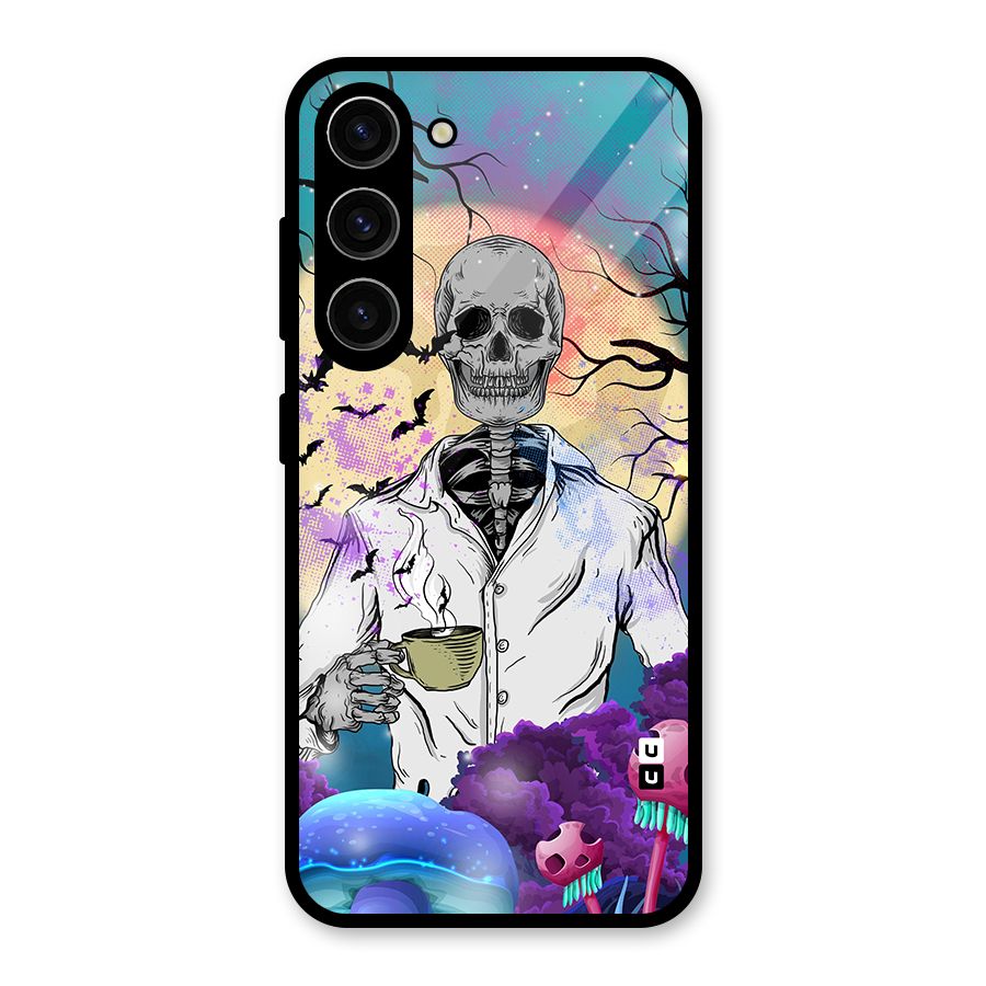 Morning Tea Skull Glass Back Case for Galaxy S23