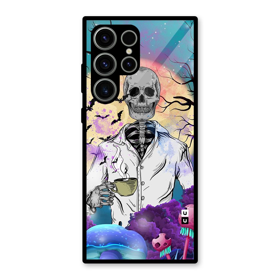 Morning Tea Skull Glass Back Case for Galaxy S23 Ultra