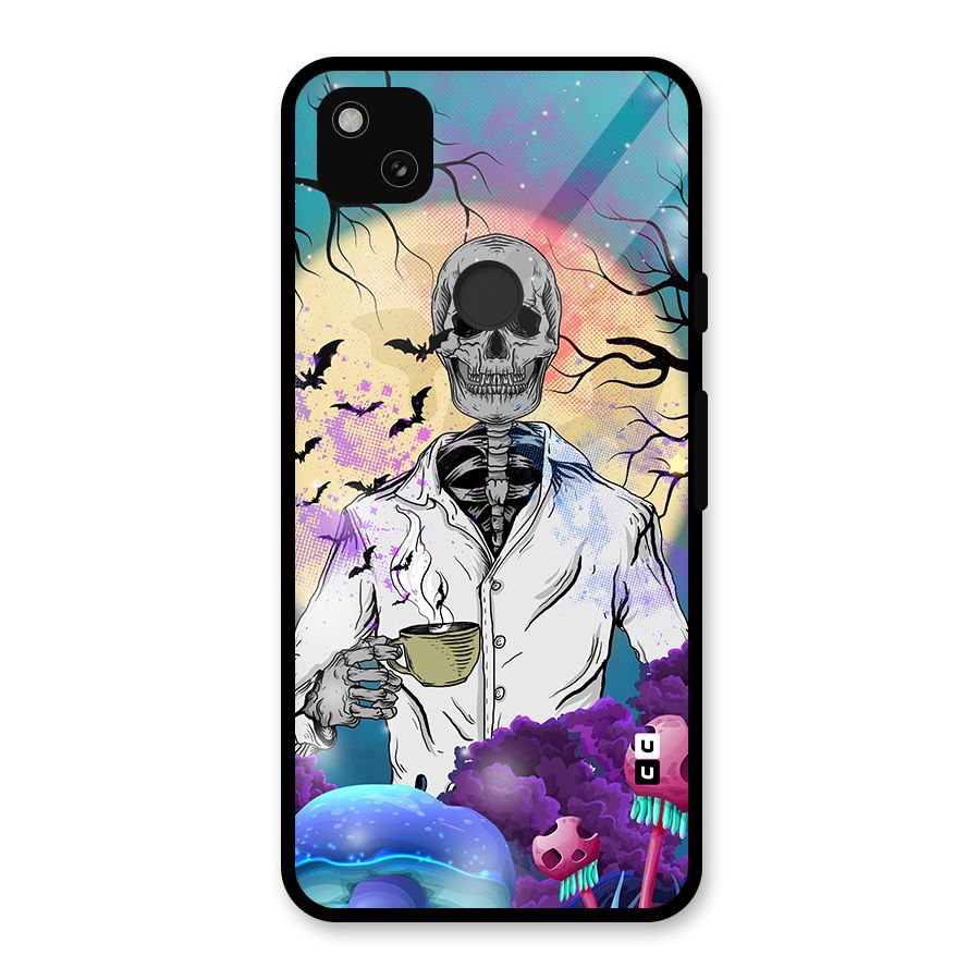 Morning Tea Skull Glass Back Case for Google Pixel 4a