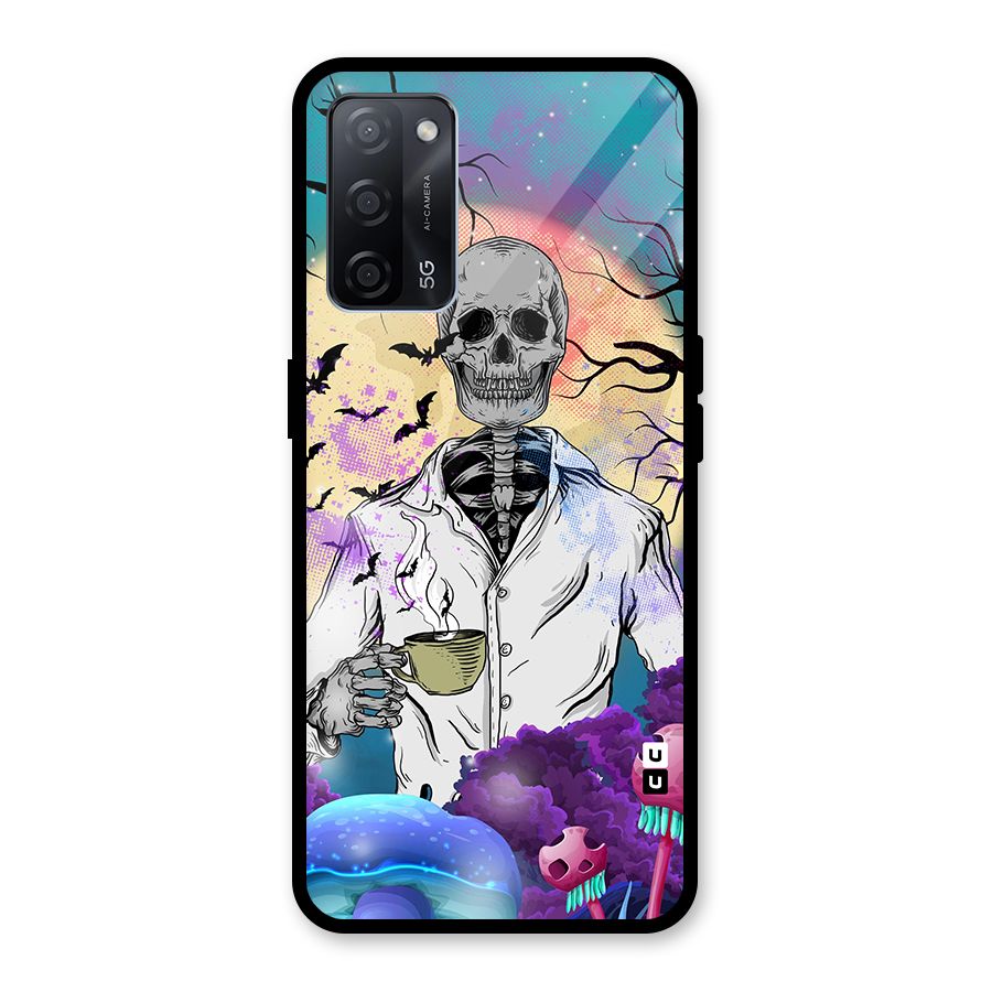 Morning Tea Skull Glass Back Case for Oppo A53s 5G