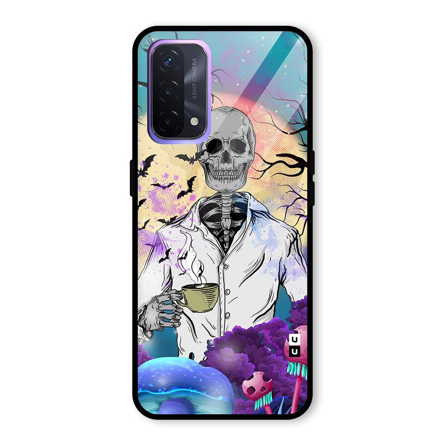 Morning Tea Skull Glass Back Case for Oppo A74 5G