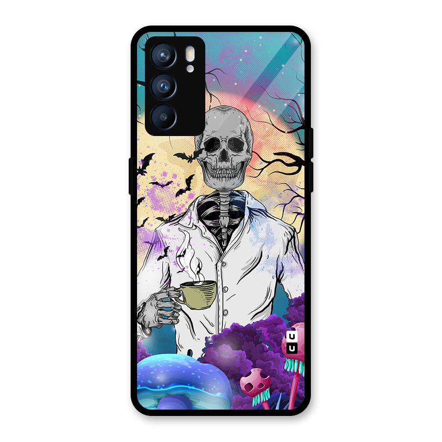 Morning Tea Skull Glass Back Case for Oppo Reno6 5G
