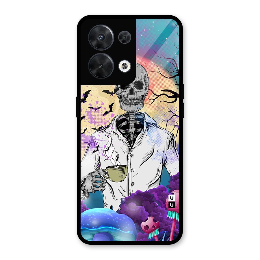 Morning Tea Skull Glass Back Case for Oppo Reno8 5G