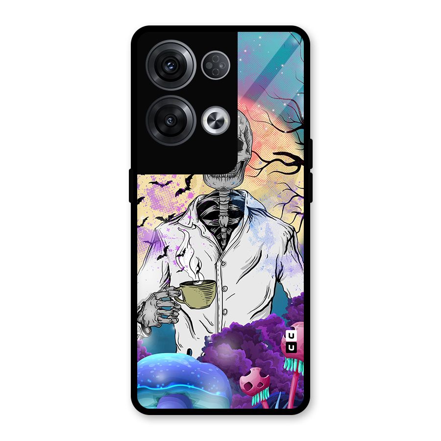 Morning Tea Skull Glass Back Case for Oppo Reno8 Pro 5G