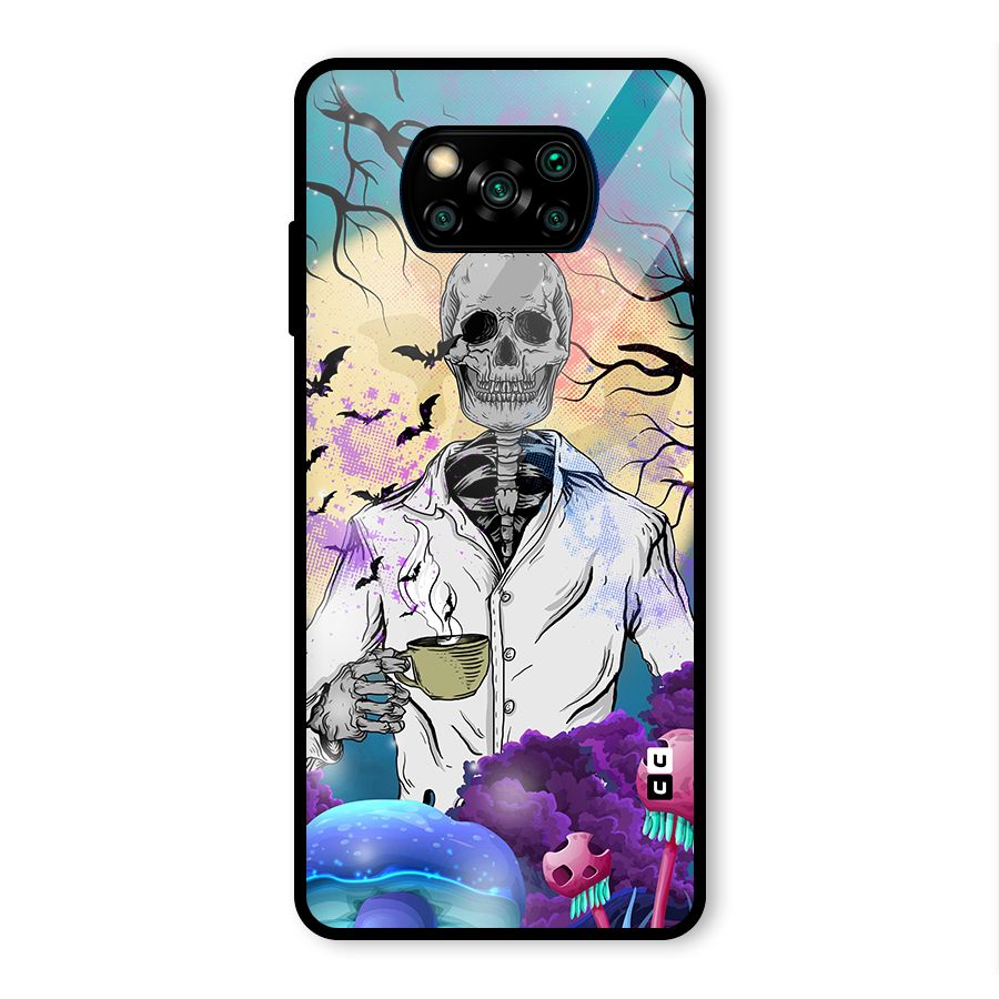 Morning Tea Skull Glass Back Case for Poco X3 Pro
