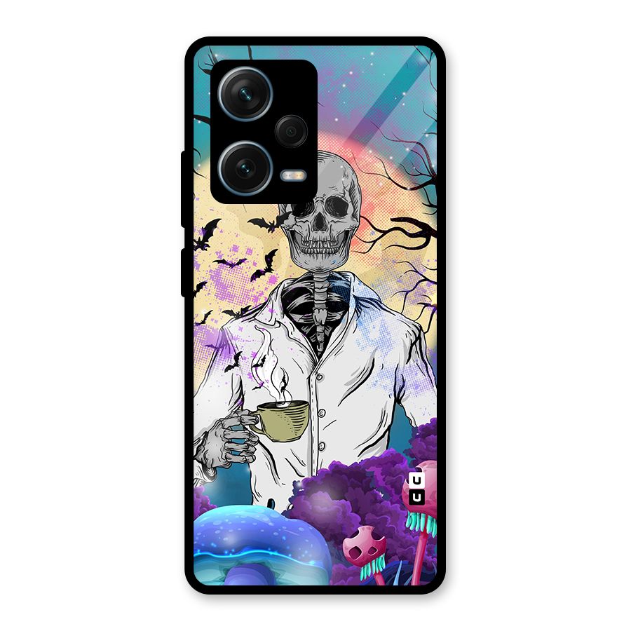 Morning Tea Skull Glass Back Case for Redmi Note 12 Pro Plus 5G