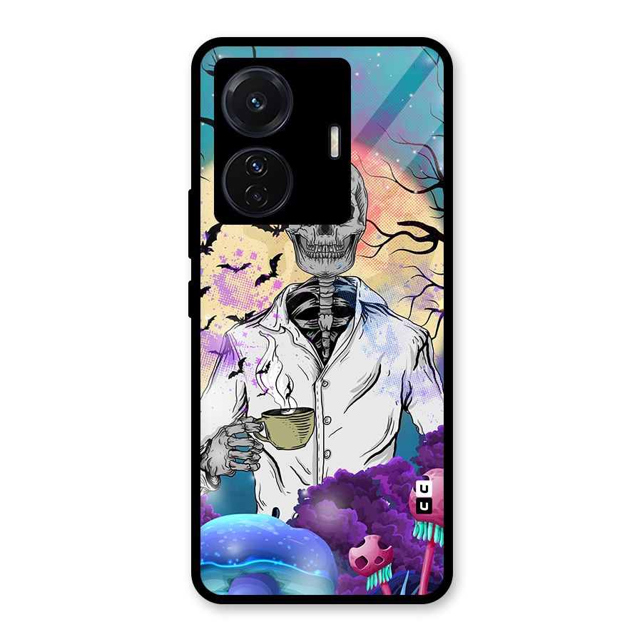 Morning Tea Skull Glass Back Case for Vivo T1 Pro