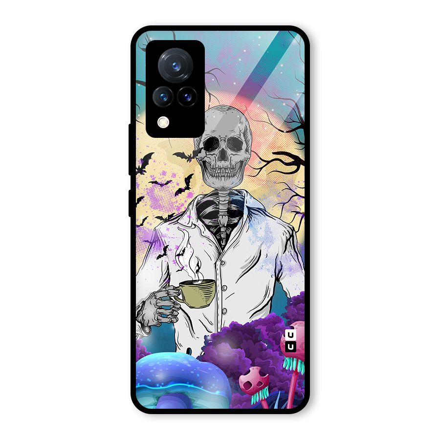 Morning Tea Skull Glass Back Case for Vivo V21 5G