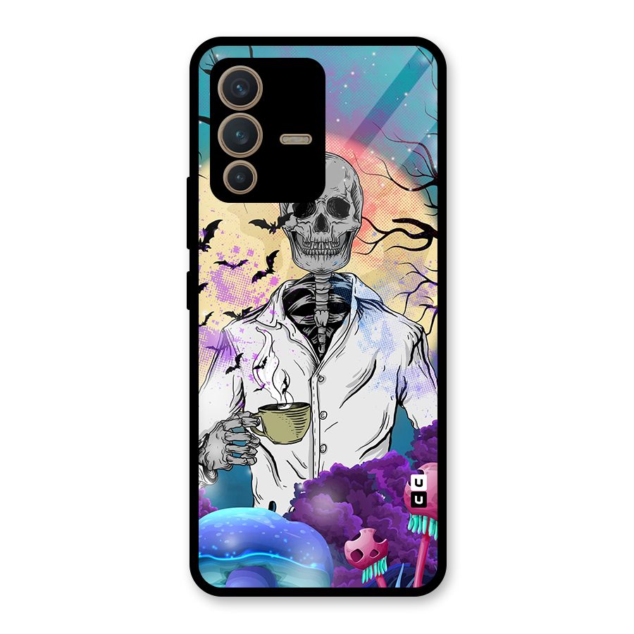Morning Tea Skull Glass Back Case for Vivo V23 5G
