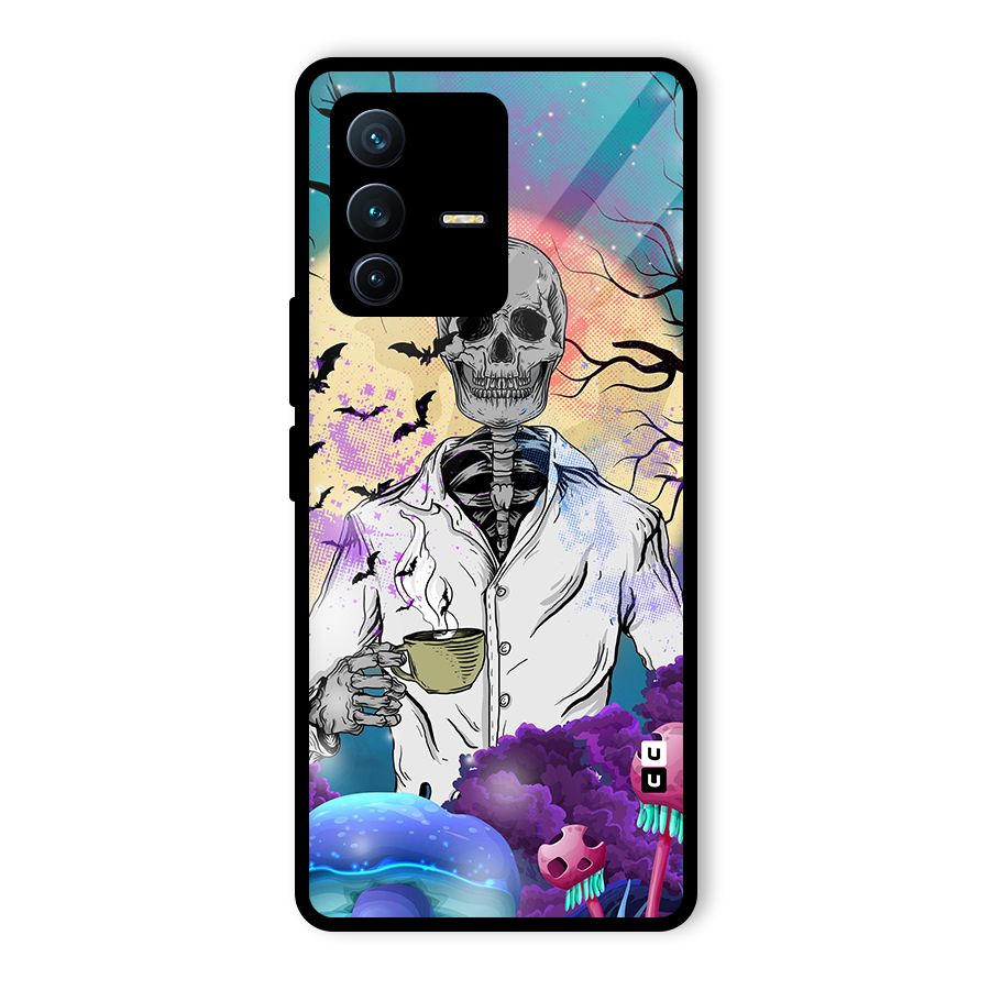 Morning Tea Skull Glass Back Case for Vivo V23 Pro