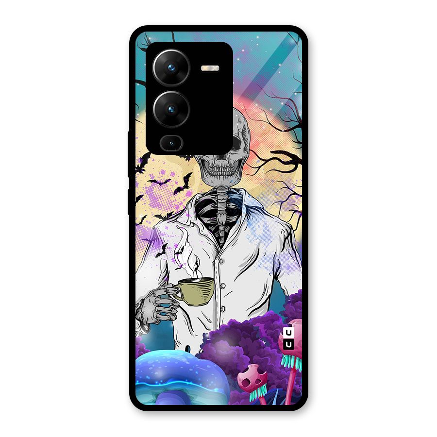 Morning Tea Skull Glass Back Case for Vivo V25 Pro