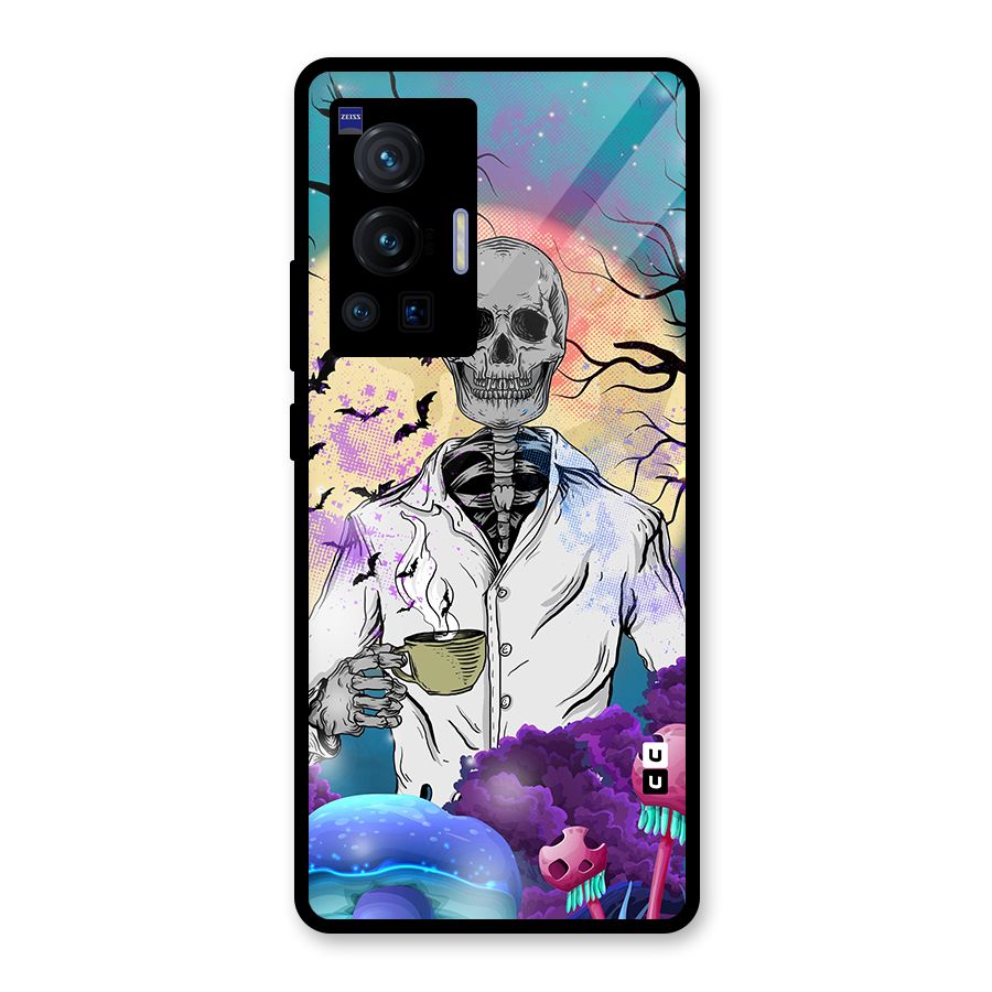 Morning Tea Skull Glass Back Case for Vivo X70 Pro