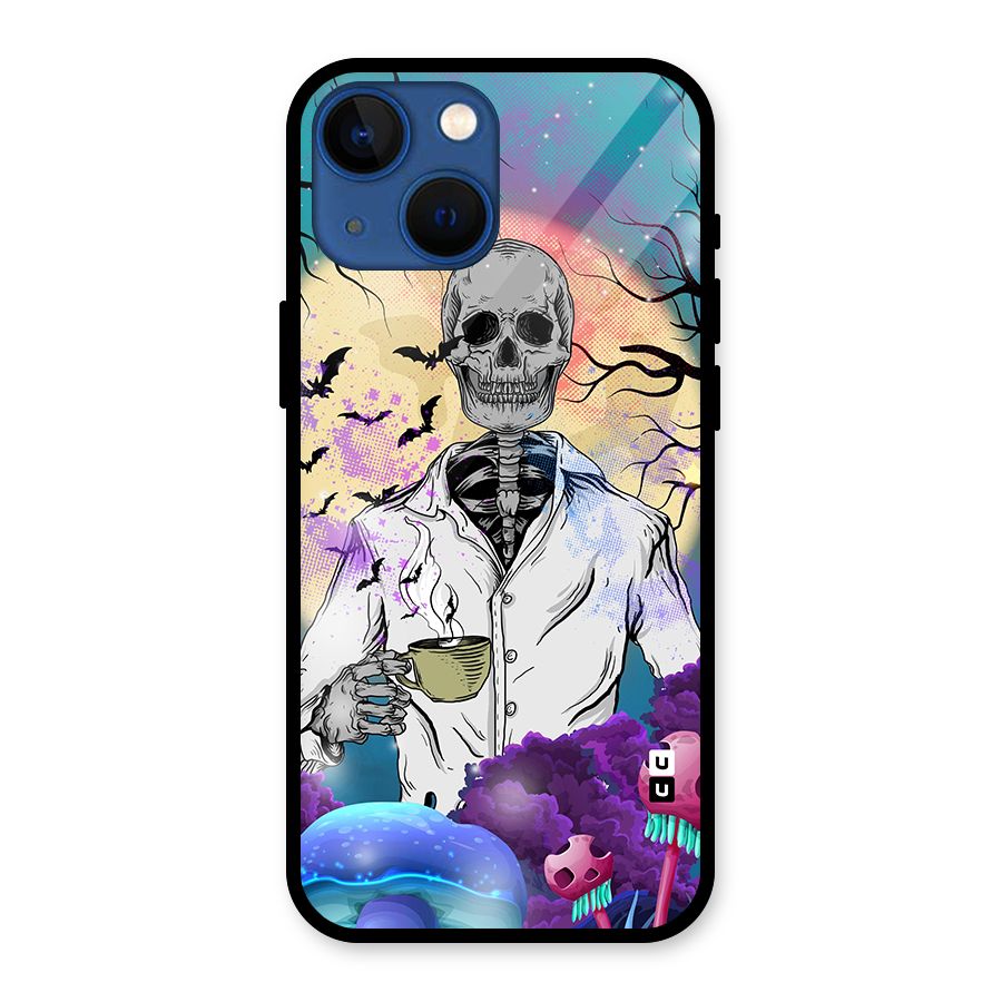 Morning Tea Skull Glass Back Case for iPhone 13 Mini