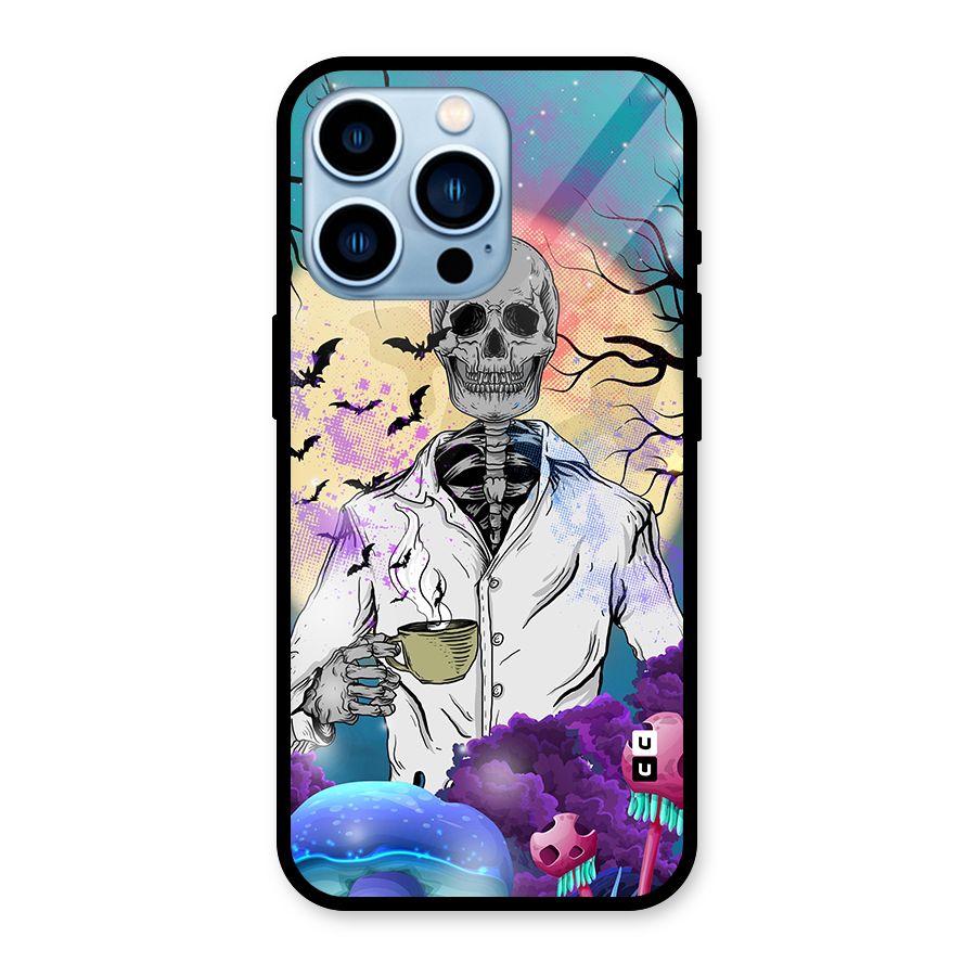 Morning Tea Skull Glass Back Case for iPhone 13 Pro