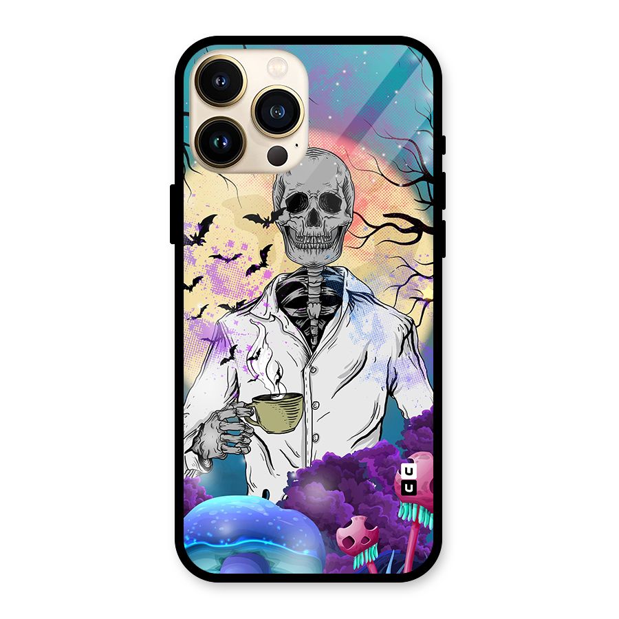 Morning Tea Skull Glass Back Case for iPhone 13 Pro Max