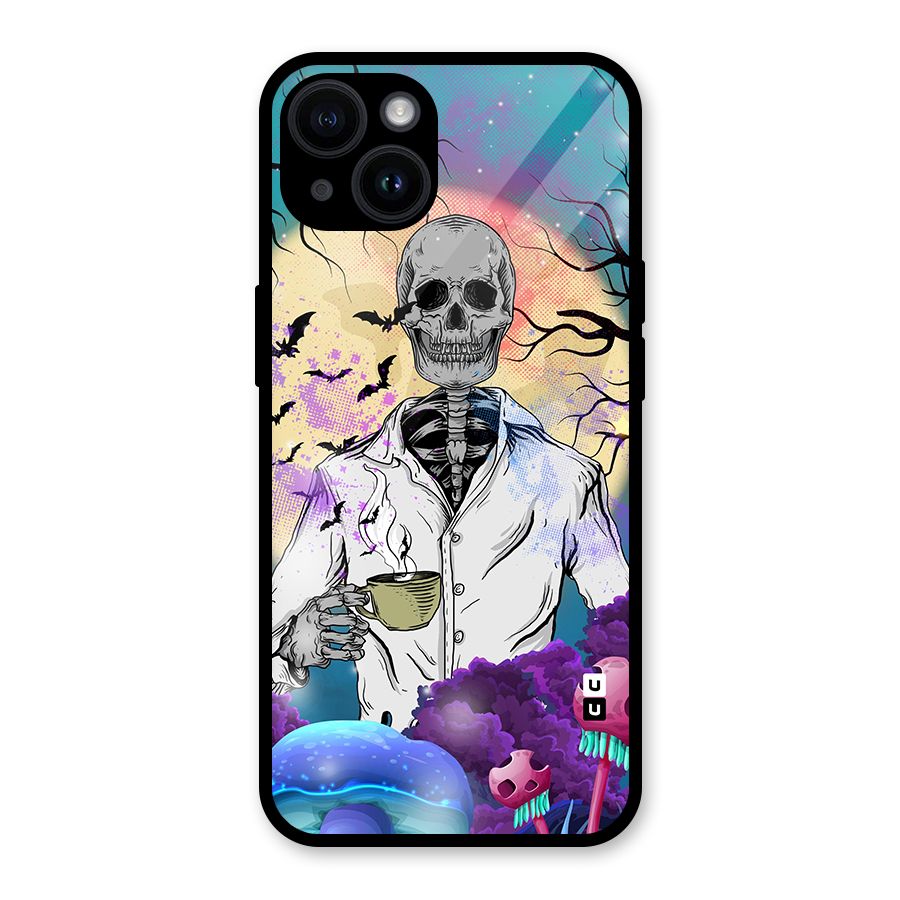 Morning Tea Skull Glass Back Case for iPhone 14