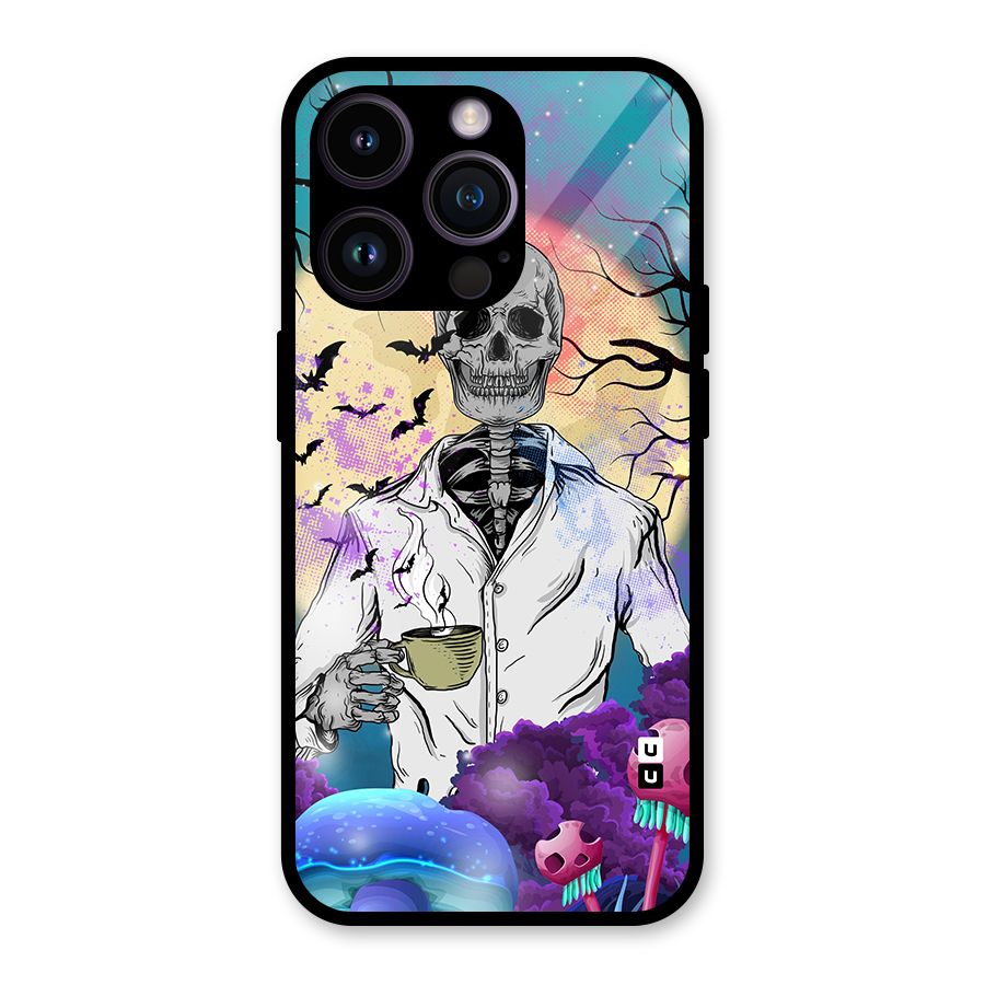 Morning Tea Skull Glass Back Case for iPhone 14 Pro