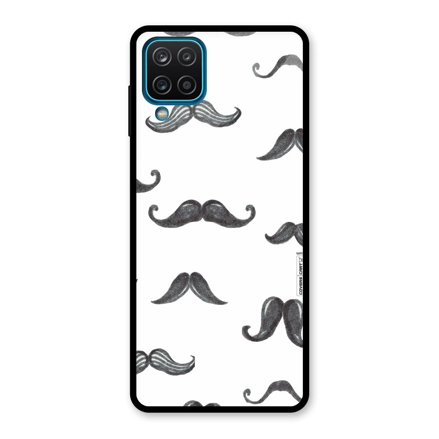 Moustache Pattern (Black) Glass Back Case for Galaxy A12