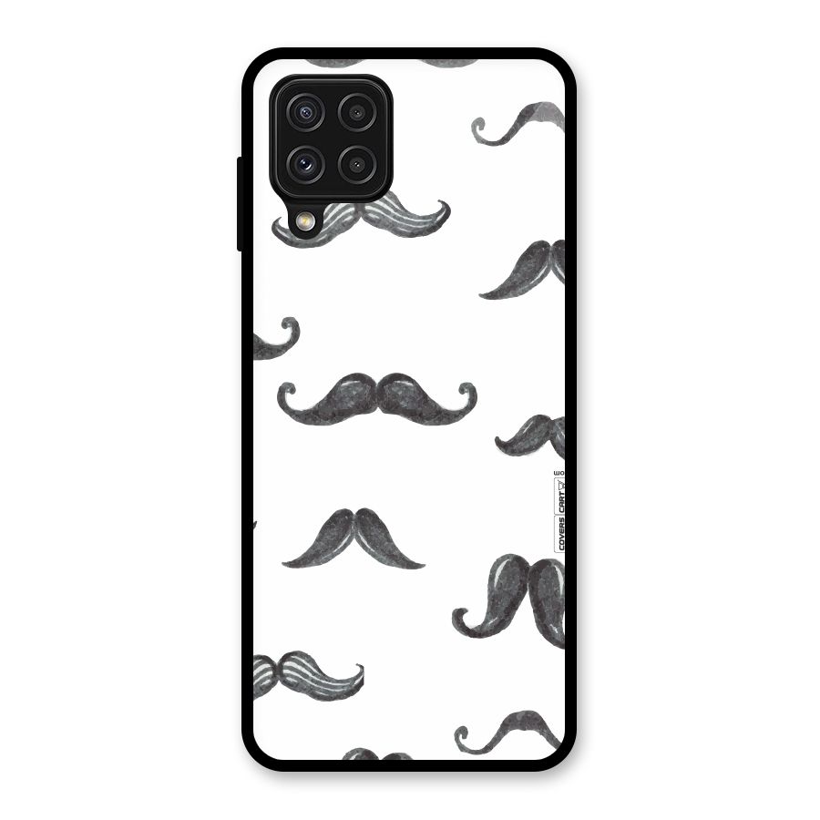Moustache Pattern (Black) Glass Back Case for Galaxy A22 4G