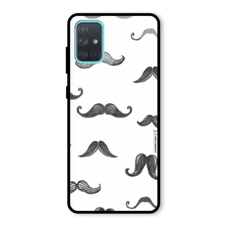 Moustache Pattern (Black) Glass Back Case for Galaxy A71