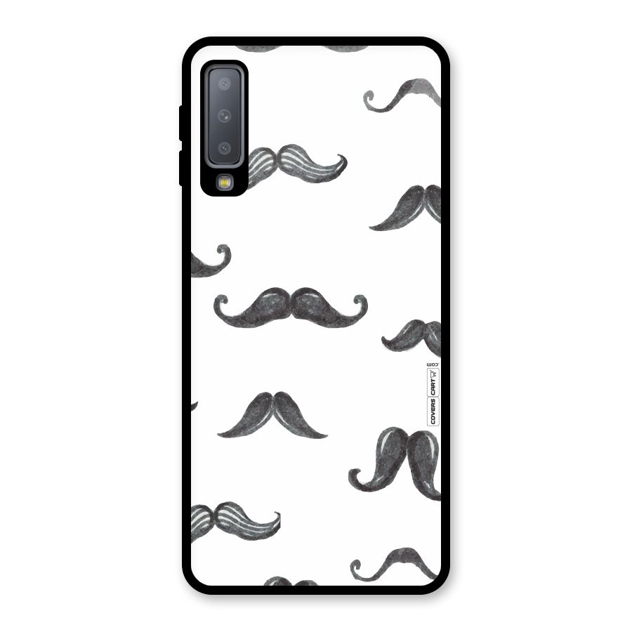 Moustache Pattern (Black) Glass Back Case for Galaxy A7 (2018)