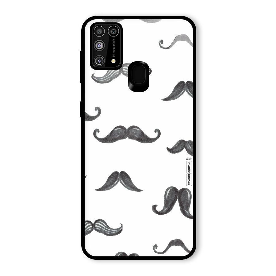 Moustache Pattern (Black) Glass Back Case for Galaxy F41