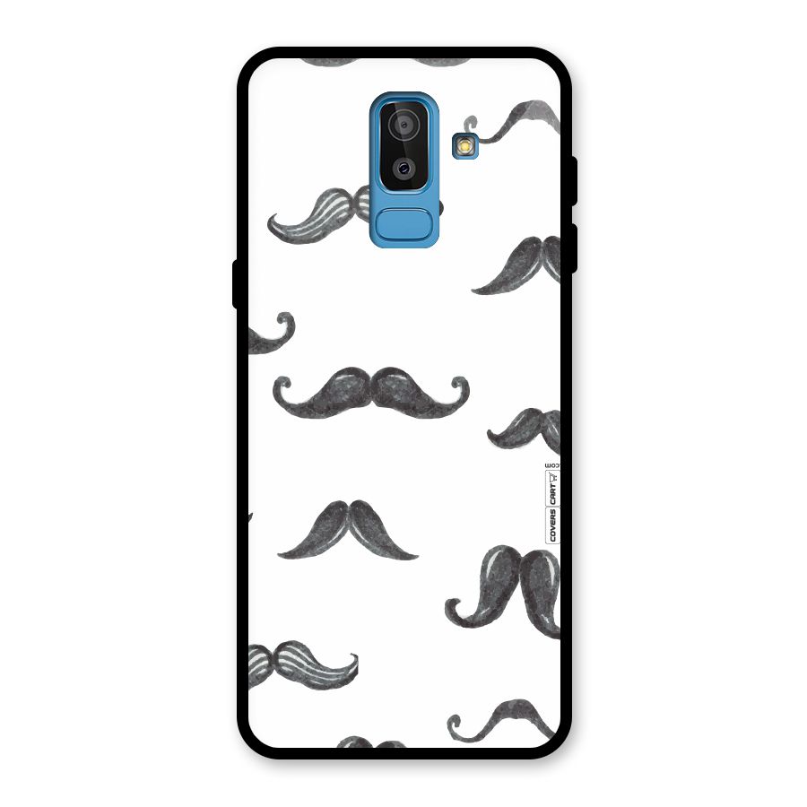 Moustache Pattern (Black) Glass Back Case for Galaxy J8