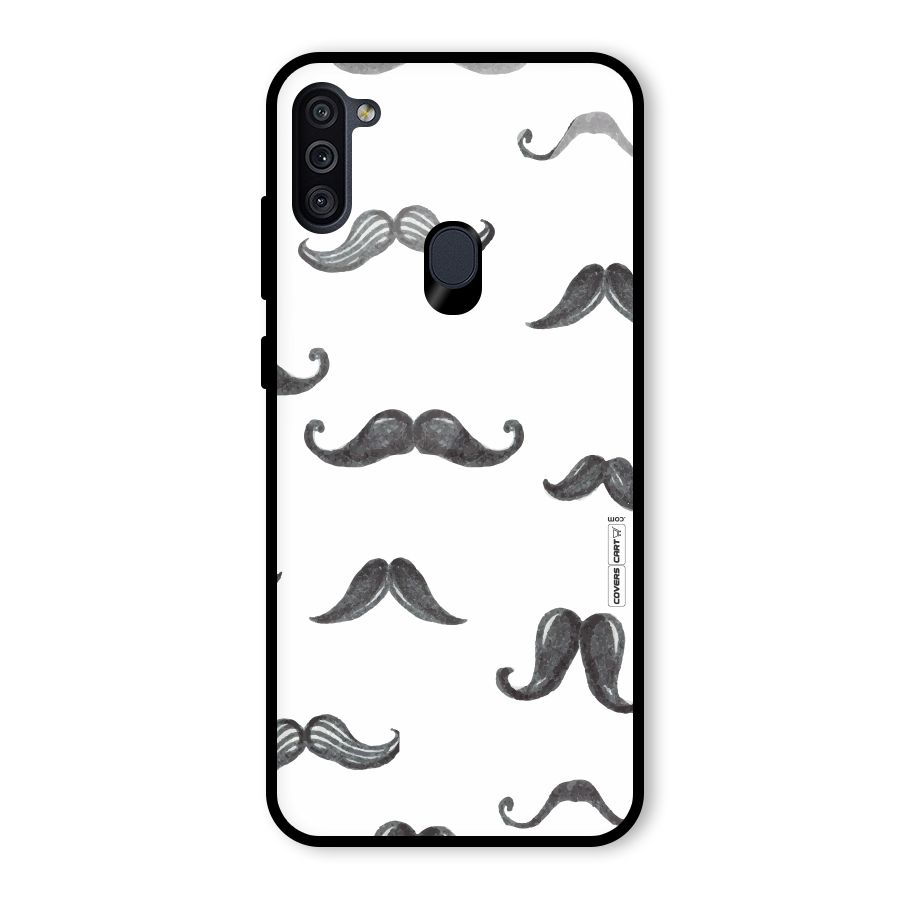 Moustache Pattern (Black) Glass Back Case for Galaxy M11