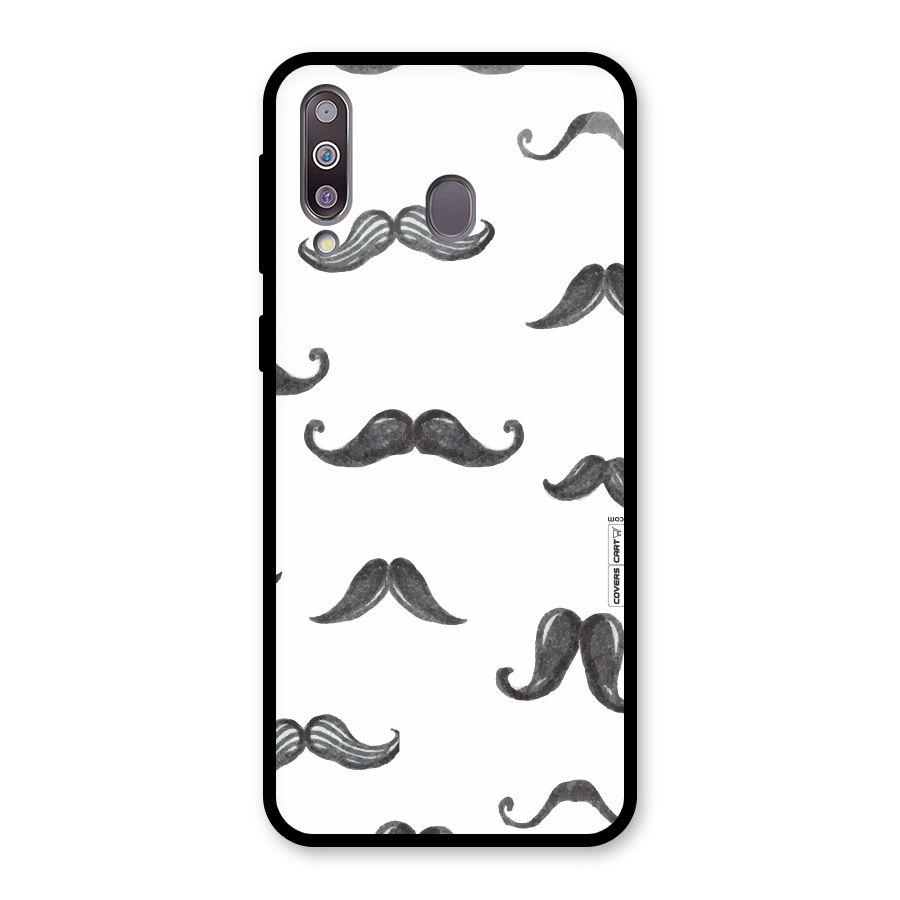 Moustache Pattern (Black) Glass Back Case for Galaxy M30