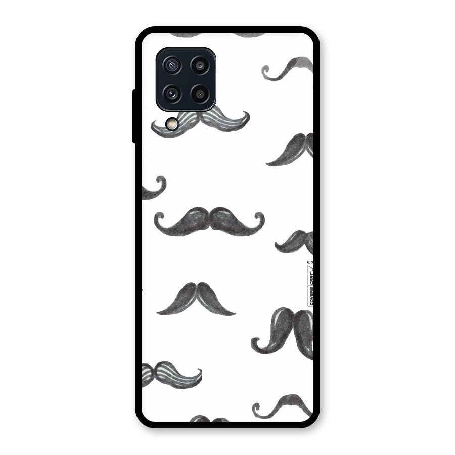 Moustache Pattern (Black) Glass Back Case for Galaxy M32
