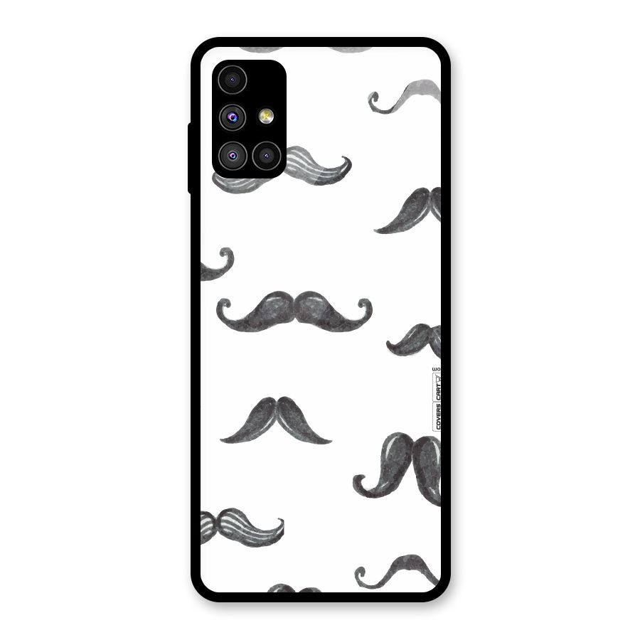 Moustache Pattern (Black) Glass Back Case for Galaxy M51