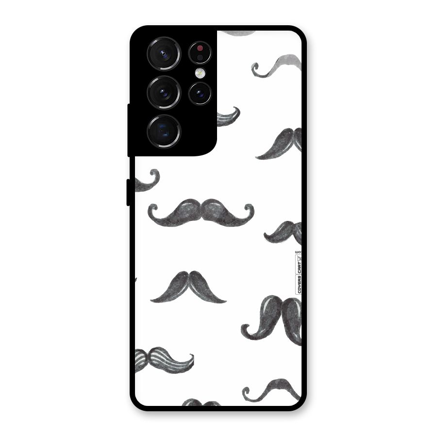 Moustache Pattern (Black) Glass Back Case for Galaxy S21 Ultra 5G