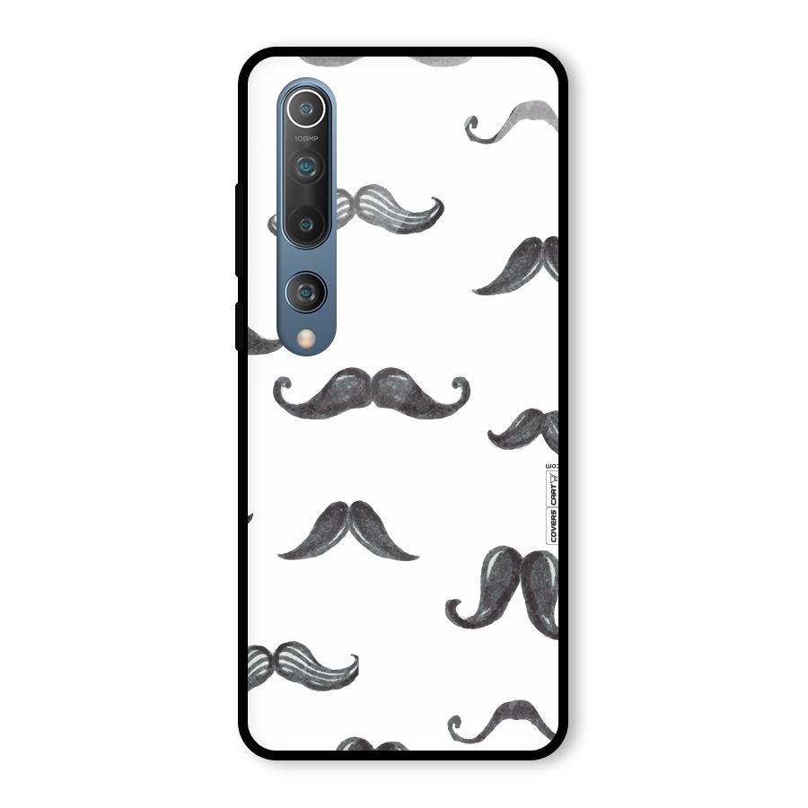 Moustache Pattern (Black) Glass Back Case for Mi 10