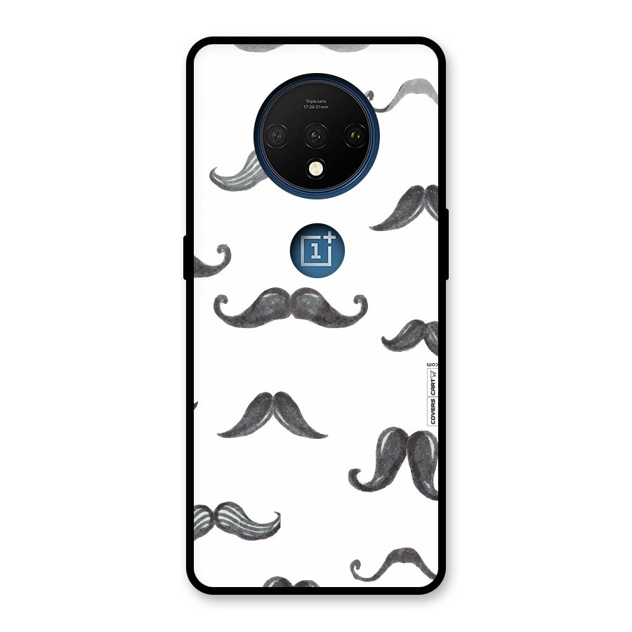 Moustache Pattern (Black) Glass Back Case for OnePlus 7T