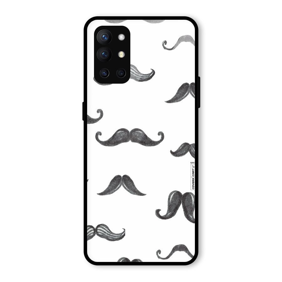 Moustache Pattern (Black) Glass Back Case for OnePlus 9R