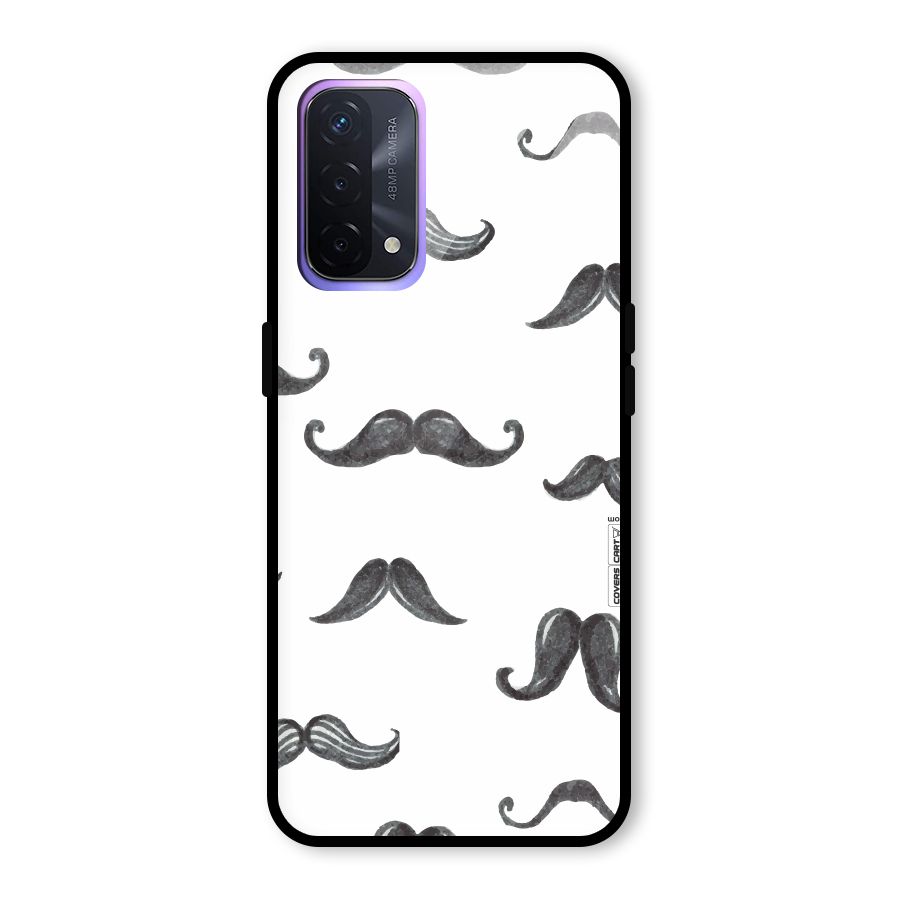 Moustache Pattern (Black) Glass Back Case for Oppo A74 5G