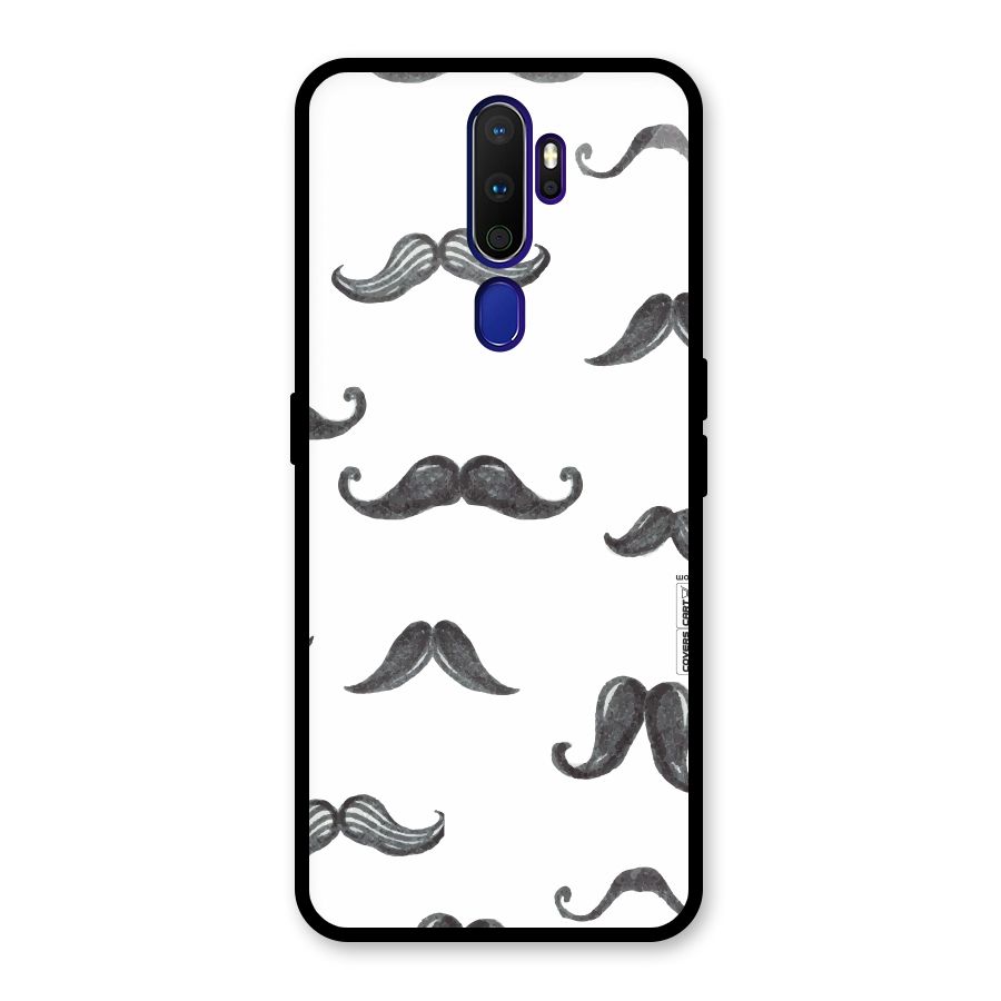 Moustache Pattern (Black) Glass Back Case for Oppo A9 (2020)
