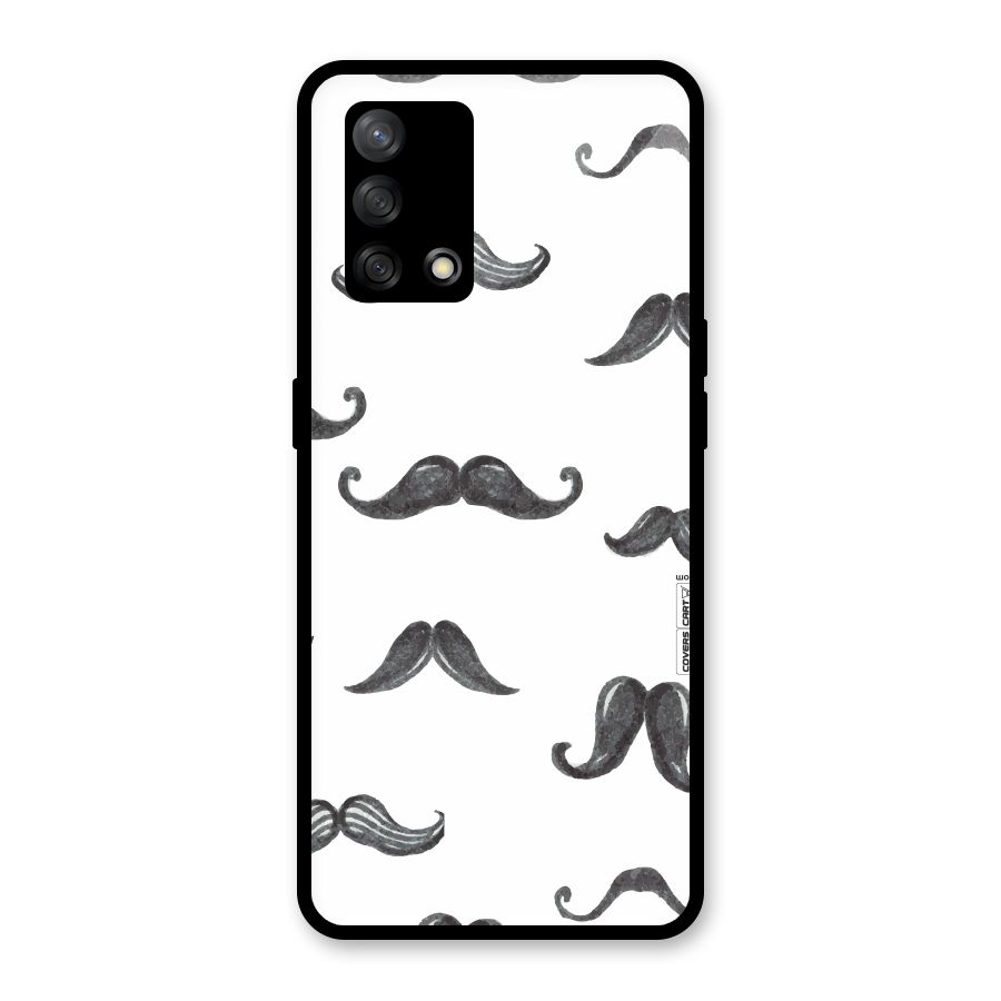 Moustache Pattern (Black) Glass Back Case for Oppo F19
