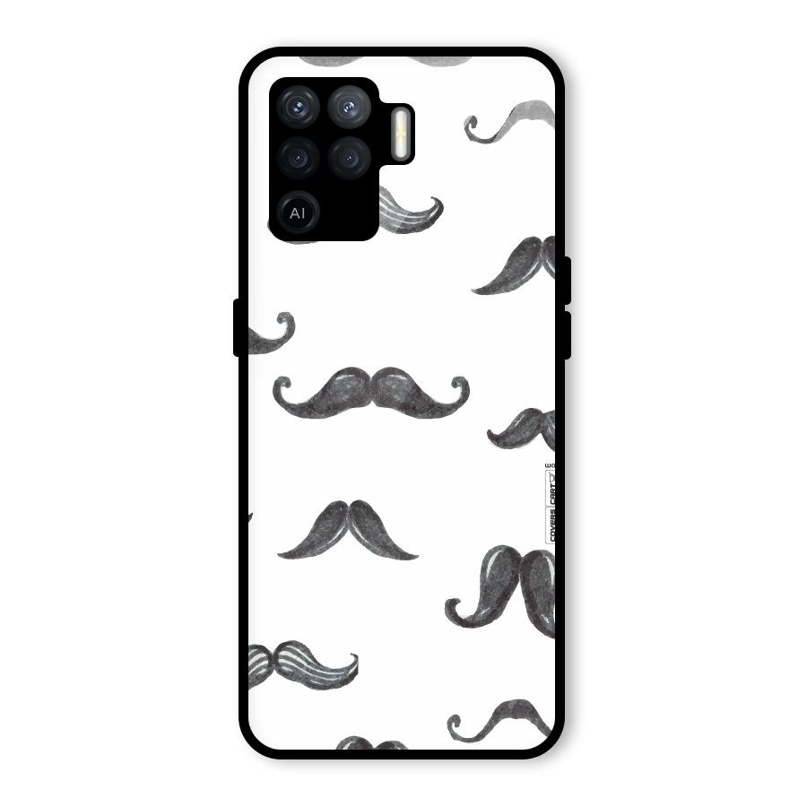 Moustache Pattern (Black) Glass Back Case for Oppo F19 Pro