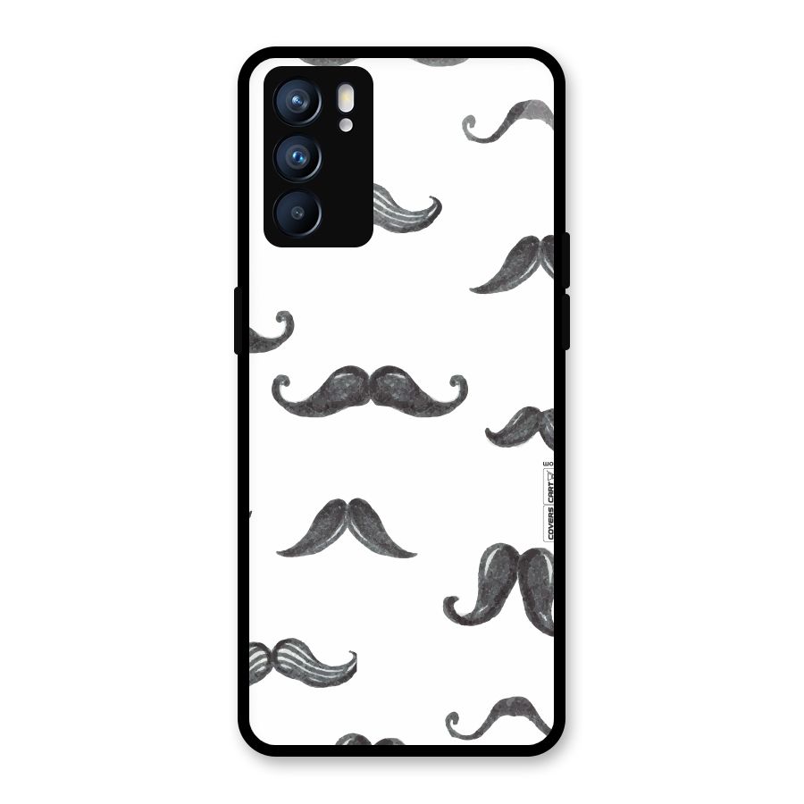 Moustache Pattern (Black) Glass Back Case for Oppo Reno6 5G