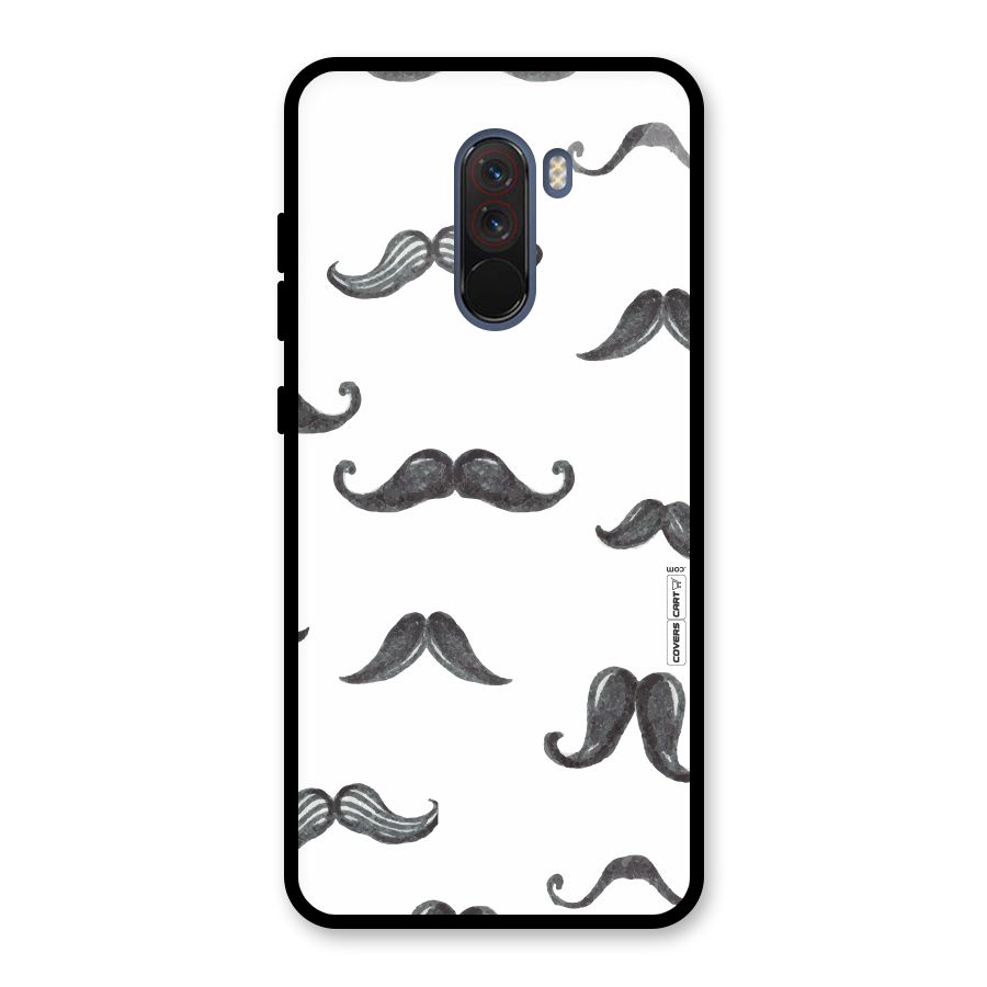 Moustache Pattern (Black) Glass Back Case for Poco F1