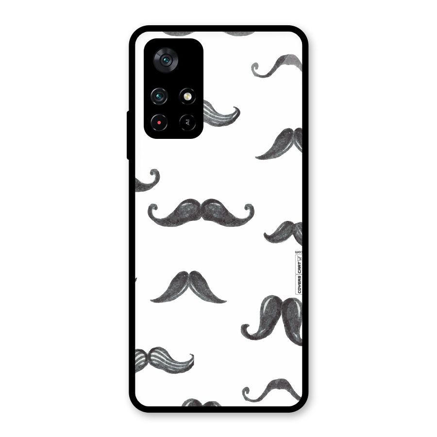 Moustache Pattern (Black) Glass Back Case for Poco M4 Pro 5G