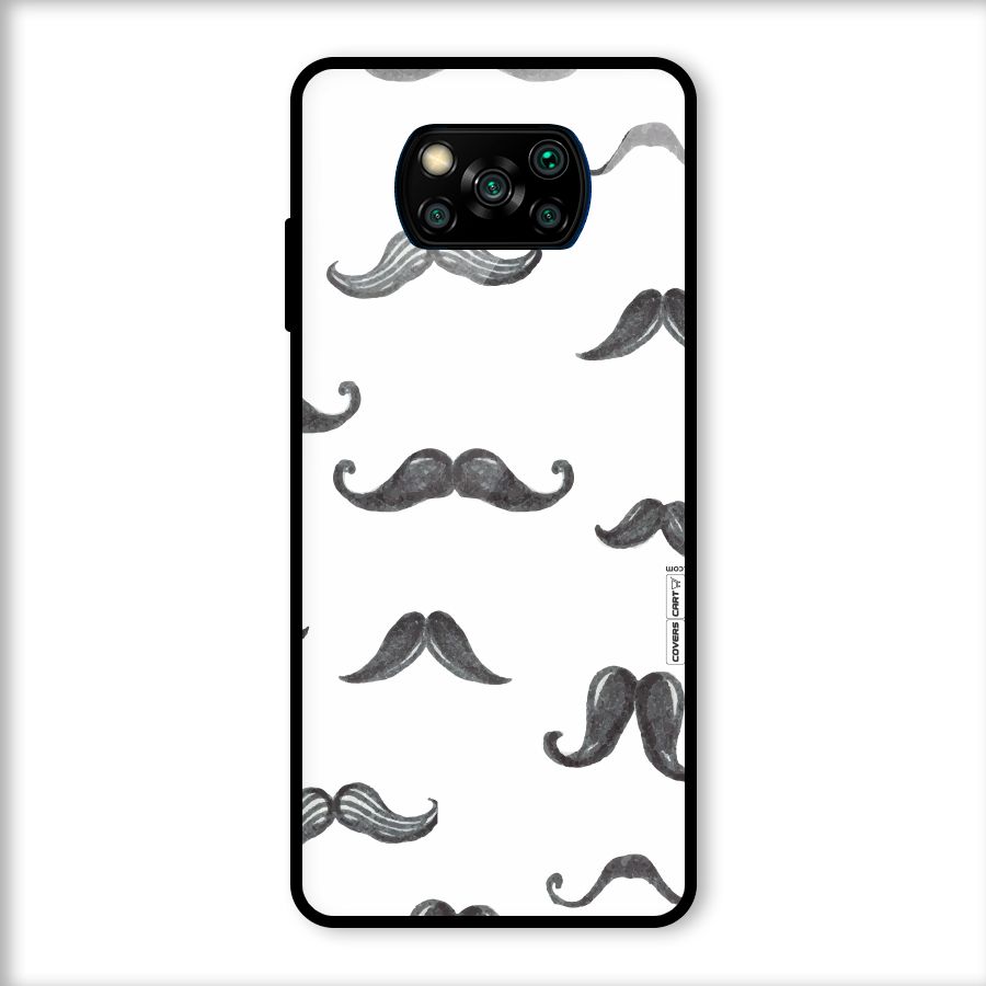 Moustache Pattern (Black) Glass Back Case for Poco X3